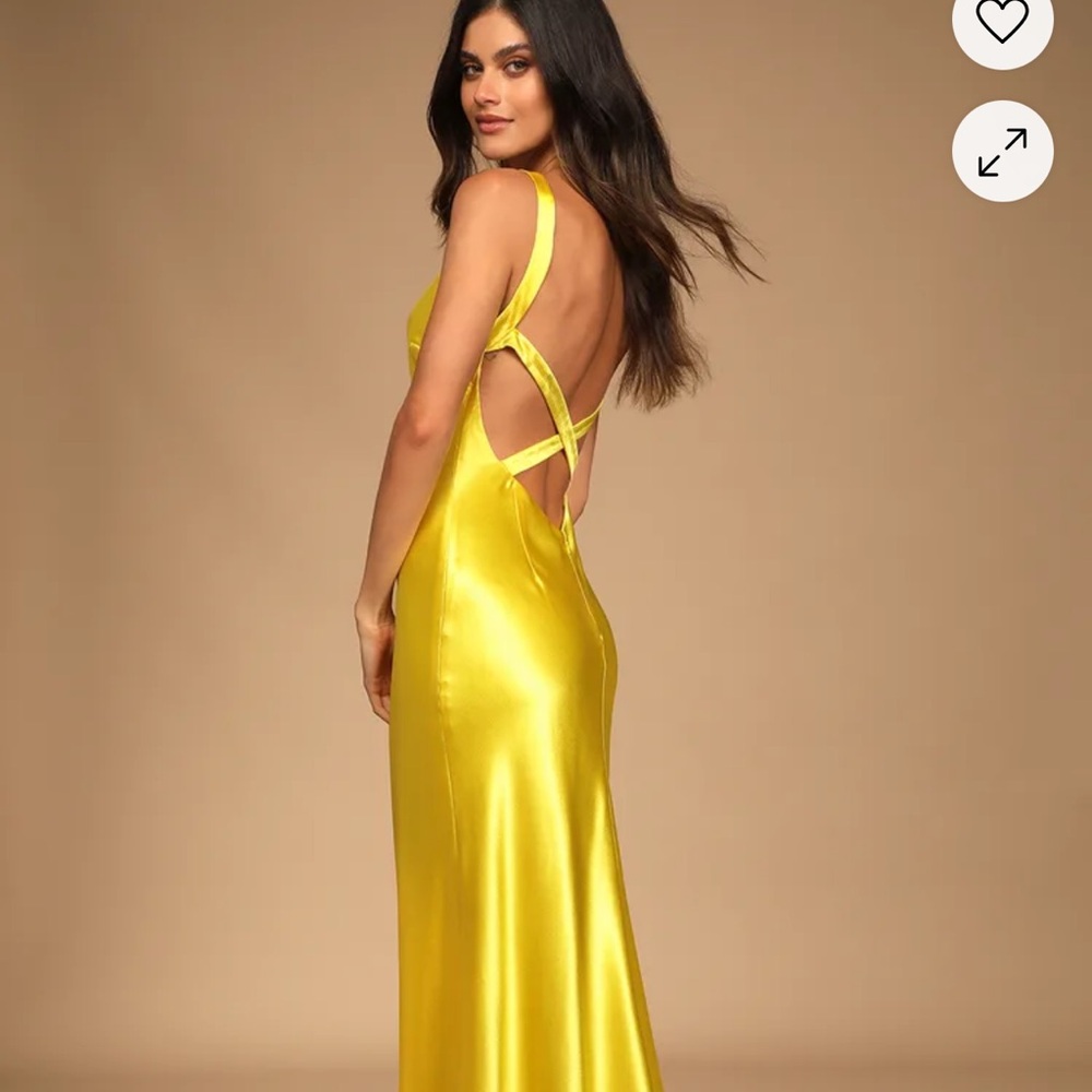 Lulu's Perfectly Classy Yellow Satin Strappy Maxi Dress NWT